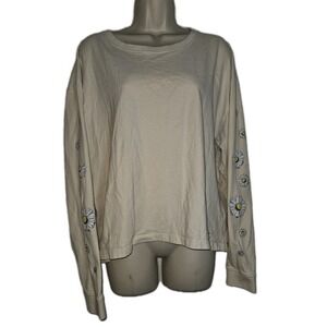Life is Good Yellow Crusher Womens XL Long Sleeve Crop T Shirt Falling Daisies